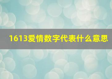 1613爱情数字代表什么意思