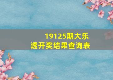 19125期大乐透开奖结果查询表