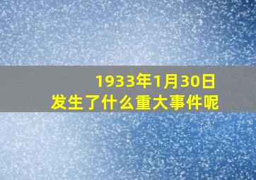 1933年1月30日发生了什么重大事件呢