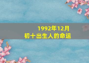 1992年12月初十出生人的命运