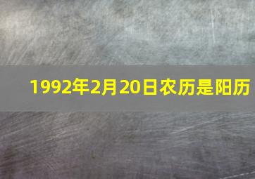 1992年2月20日农历是阳历