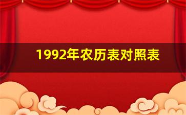 1992年农历表对照表