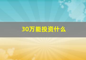 30万能投资什么