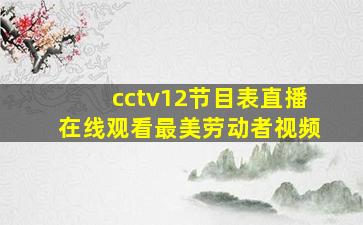 cctv12节目表直播在线观看最美劳动者视频