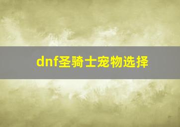 dnf圣骑士宠物选择