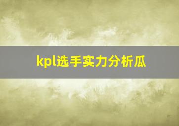 kpl选手实力分析瓜