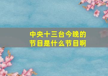 中央十三台今晚的节目是什么节目啊