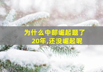 为什么中部崛起题了20年,还没崛起呢