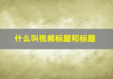 什么叫视频标题和标题