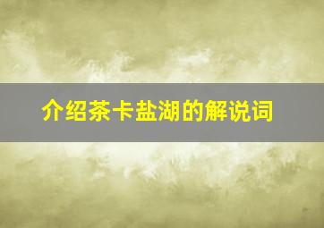 介绍茶卡盐湖的解说词