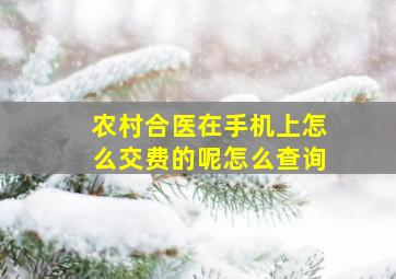 农村合医在手机上怎么交费的呢怎么查询