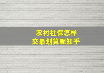 农村社保怎样交最划算呢知乎