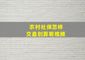 农村社保怎样交最划算呢视频