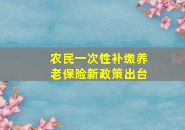 农民一次性补缴养老保险新政策出台