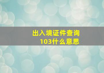 出入境证件查询103什么意思