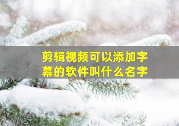 剪辑视频可以添加字幕的软件叫什么名字