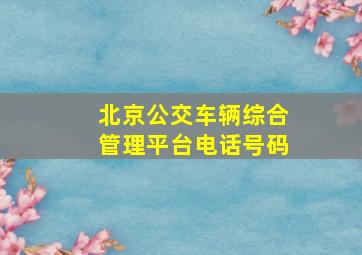 北京公交车辆综合管理平台电话号码