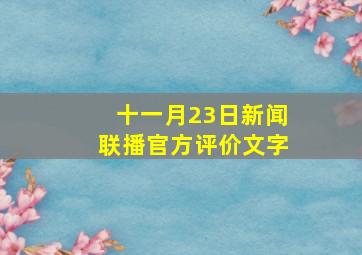 十一月23日新闻联播官方评价文字