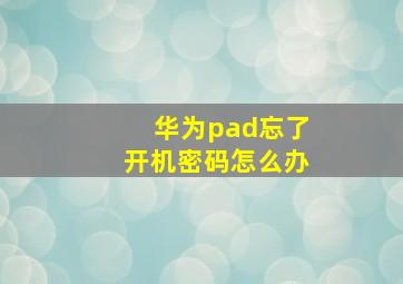 华为pad忘了开机密码怎么办