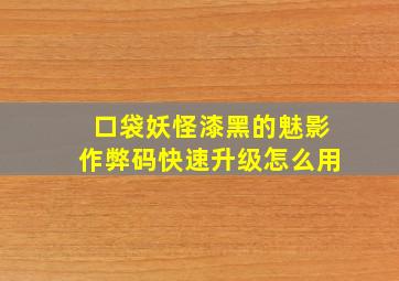 口袋妖怪漆黑的魅影作弊码快速升级怎么用