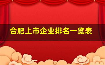 合肥上市企业排名一览表