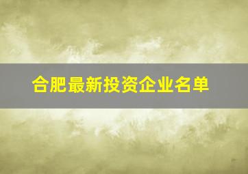 合肥最新投资企业名单