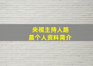 央视主持人路晨个人资料简介