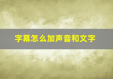 字幕怎么加声音和文字