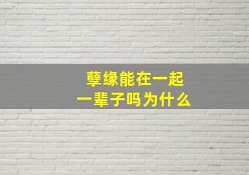 孽缘能在一起一辈子吗为什么