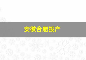 安徽合肥投产