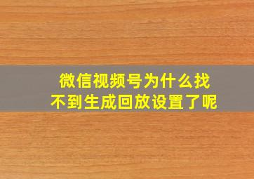 微信视频号为什么找不到生成回放设置了呢