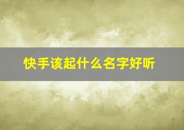 快手该起什么名字好听