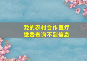 我的农村合作医疗缴费查询不到信息