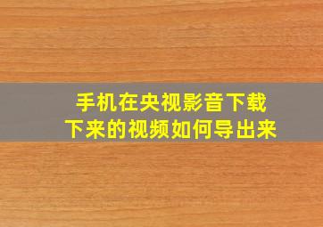 手机在央视影音下载下来的视频如何导出来