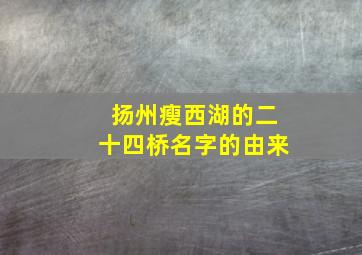 扬州瘦西湖的二十四桥名字的由来