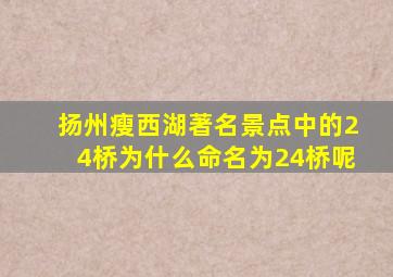 扬州瘦西湖著名景点中的24桥为什么命名为24桥呢