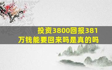 投资3800回报381万钱能要回来吗是真的吗