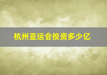 杭州亚运会投资多少亿