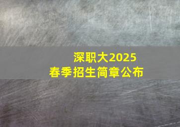 深职大2025春季招生简章公布