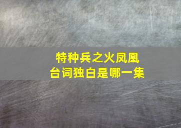 特种兵之火凤凰台词独白是哪一集