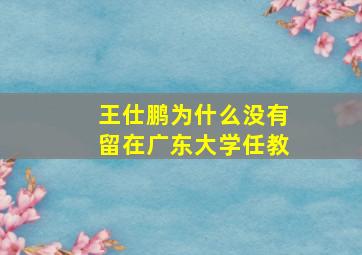 王仕鹏为什么没有留在广东大学任教