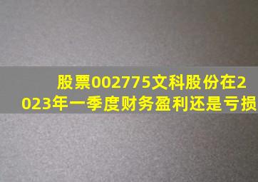 股票002775文科股份在2023年一季度财务盈利还是亏损