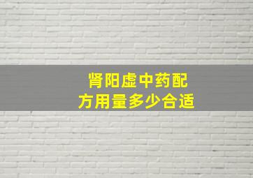 肾阳虚中药配方用量多少合适