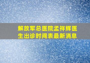 解放军总医院孟祥辉医生出诊时间表最新消息