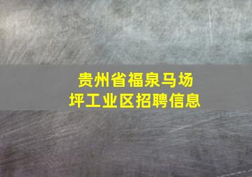 贵州省福泉马场坪工业区招聘信息