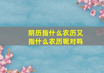 阴历指什么农历又指什么农历呢对吗